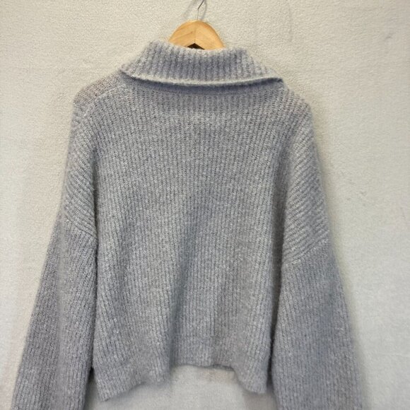 525 Slouchy Cropped Turtleneck Sweater Womens XL Gray Knit Fuzzy Oversized Beach - Picture 11 of 12